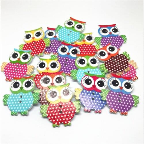 50pcs 33x35mm Cute Owl Wood Buttons 2 Holes Cartoon Novelty Sewing Button Embellishments For Baby Crafts Scrapbooking