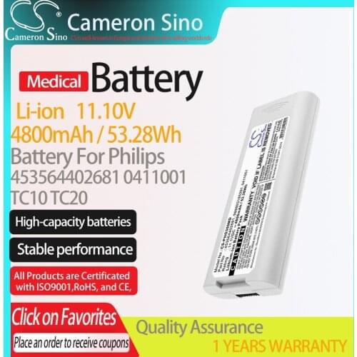 CameronSino Battery for Philips TC10 TC20 fits Philips 0411001 453564402681 Medical Replacement battery 4800mAh/53.28Wh 11.10V