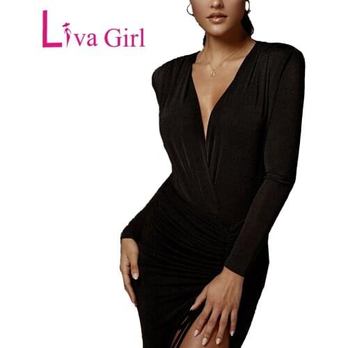LIVA GIRL Woman Sexy Deep V Long Sleeve Bodycon Bodysuit 2021 Female Solid Slim Jumpsuit Ladies Elegant Spring Autumn Rompers