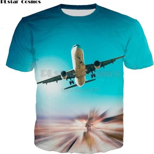 PLstar Cosmos Brand clothing 2018 summer New Fashion 3d t-shirt Blue sky and airplane Print T shirts Mens Womens Casual t shirt