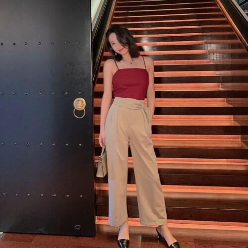 Fashion Women Straight Pant High Waist Ankle-length Slacks Loose Khaki Trousers 2019 Summer Office Lady Workwear Pants
