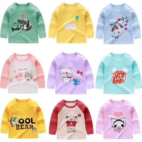Cotton T-shirt for children Autumn Winter baby cartoon tops for boys and girls Toddler Infant baby long sleeves 1 2 3 4 5 6 7 Y