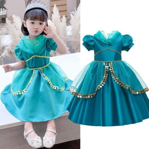 Girl Cosplay Costume Children Jasmine Dress Baby Girl Arabian Princess Costume Fancy Kids Jasmine Dress Up Christmas Dress 3-10T