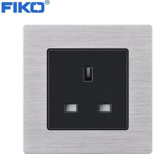 FIKO 13A British UK standard 86mm * 86mm,Silver Black Aluminium Alloy panel wall socket,family hotel UK Wall Power Socket