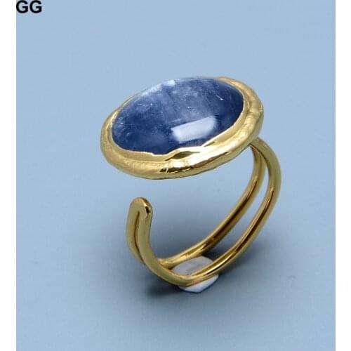 GG Jewelry Natural Coin Blue Kyanites Gold Plated Filled Ring Adjustable Size Ring Classic Style For Women