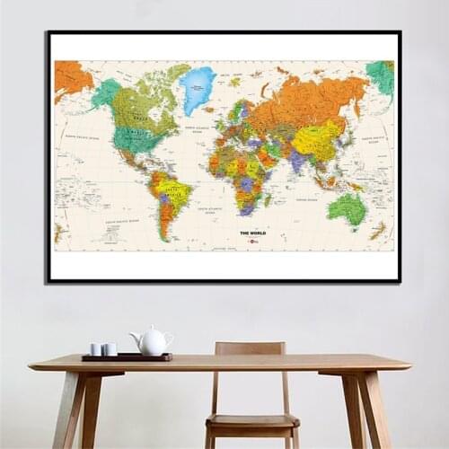 150x100cm Non-woven Foldable World Map Physical Map Waterproof Map Without National Flag for Travel and Trip
