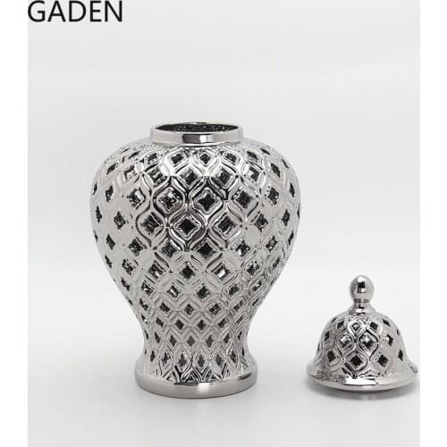 Home Decoration Ceramic Ginger Jar Silver Hollow Storage Jar Dried Flower Flower Arrangement Accessories Living Room Decoration