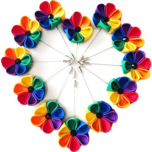 LGBT Pride Brooch Gay Lesbian Wedding Corsage Badge With Rainbow Flower Handmade Manual Pride March Pin 12 Pieces in 1