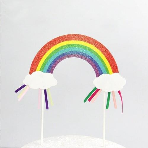 Cake Flags Cupcake Cake Topper Rainbow Clouds Shiny Toppers Bride Kids Birthday Wedding Bridal Cake Wrapper Party Baking DIY