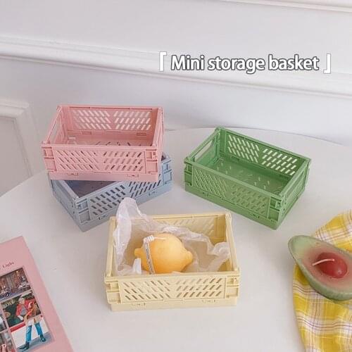 Mini Folding Plastic Storage Box Student Desktop Organizing Manual Tape Stationery Skin Care Products Snack Box Storage Basket
