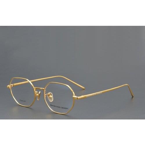 Pure Titanium Eyeglasses Men Women Unisex Gold Polygon Glasses Frame Man Fashion Clear Lens Spectacles Prescription Optic Nerd