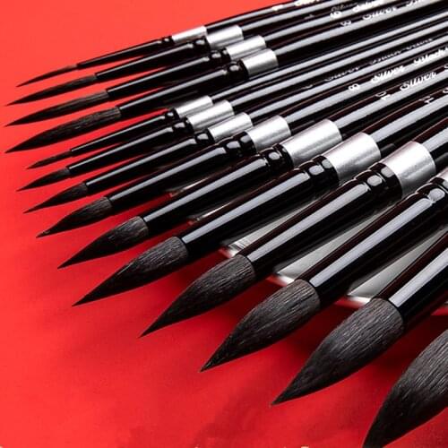 Artsecret Professional Black Handle Round Brushe Set Squirrel Hair Art Painting Brushes for Artistic Watercolor Gouache Wash Mop