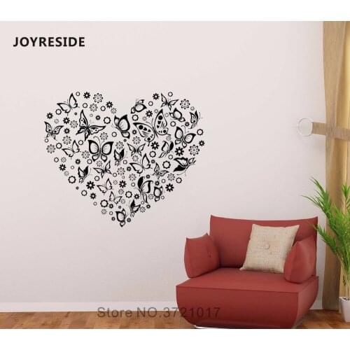 JOYRESIDE Butterflies Wall Romantic Heart Decal Vinyl Sticker Decor Art Home Bedroom Kids Girls Room Interior Design Mural A513