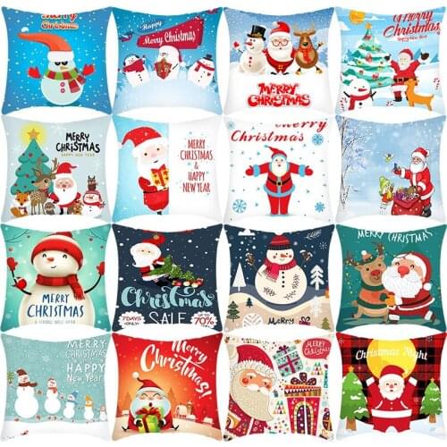 Hot Sale Cartoon Christmas Printed Cushion Cover 45*45cm Home Decor Cotton Linen Pillow Covers Sofa Cushions Pillow Cases