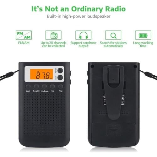 2021 New Mini Radio Portable Stereo Pocket Radio Speaker With Built-in Speaker Headphone Jack AM FM Alarm Clock Radio