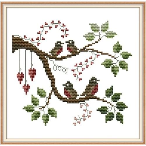 Joy Sunday New Arrival Four Little Birds Printed Unprinted Cloth DMC 11&14CT DIY Handmade Cross Stitch Kits Home Ddecor Gift