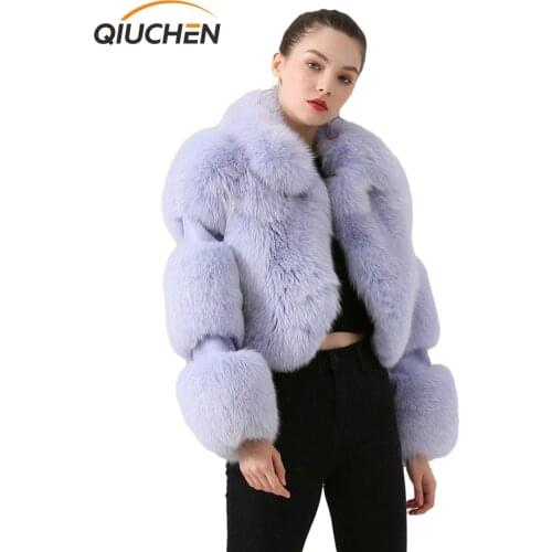 QIUCHEN PJ19020 2020 new arrival women fox fur short coat with real leather fashion model Free shipping