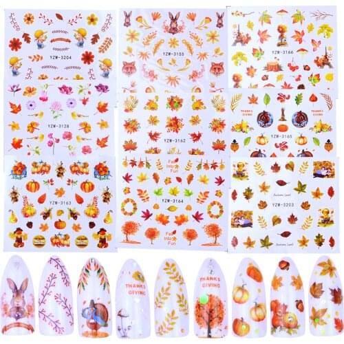 1 Sheet Autumn Water Nail Sticker Thanksgiving Turkey Maple Leaf Nail Art Decals DIY Slider Tattoo Manicure Decor