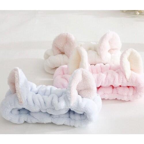 Women Girls Cute Coral Fleece Cat Ears Elastic Headbands Soft Comfortable Wash Face Bath Hairbands Photo Prop Hair Accessories