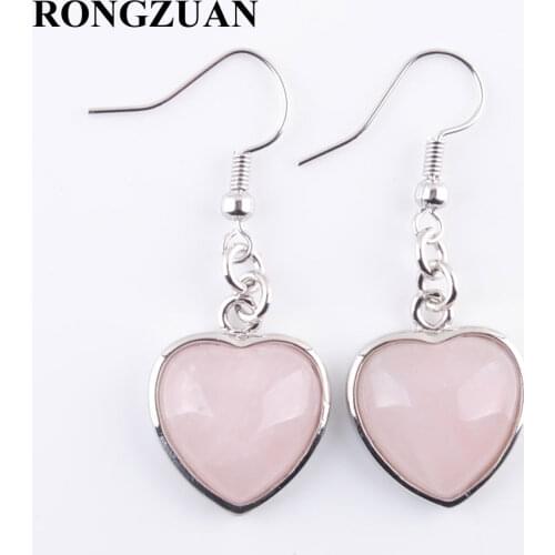 RONGZUAN Natural Rose Quartzs Stone Women Earrings Love Heart Bead Dangle Pendant Drop Earrings Jewelry for Women Girls TR3189