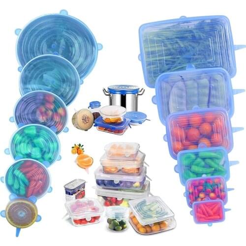 Silicone Stretch Lids 6 Pack Reusable Durable and Expendable Lids Silicone Covers for Fresh Food Leftovers Keep Food Fresh