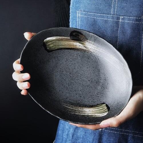 Japanese Style Tableware Fish Plate Large Restaurant Ceramic Plate Multi Size Dish Household Fruit Dessert Dish Dinner Plate