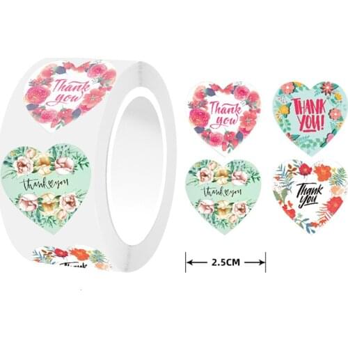 50-500pcs Love Heart Romantic Valentines Day Sticker Thank You Sealing Label for Holiday Wedding Handmade Birthday Party