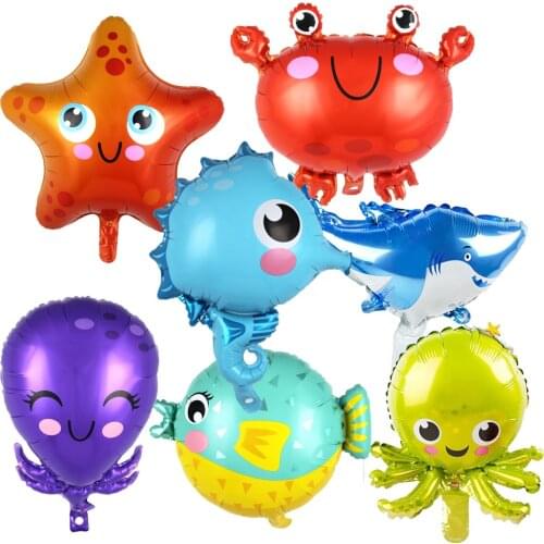 Ocean Animal Balloons Sea World Foil Ballons Sea Octopus Shark Crab Shark Globefish Balloons Kid Toys Birthday Party Decorations