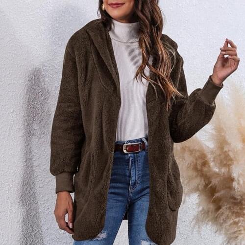 2021 Women Autumn Winter Jacket Long Sleeve Hooded Coat Plush Warm Outerwear Pockets Jacket femme fashion Outwear куртка женская