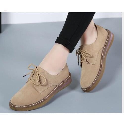 2020 Spring Women Flats Shoes Women Sneakers Leather Suede Lace Up Boat Shoes Round Toe Flats Moccasins Oxford For Women
