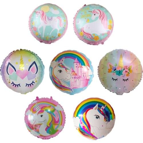 1PC 18 Inch Happy Birthday Unicorn Balloon Round Aluminum Foil Helium Balloon Unicorn Party Wedding Birthday Childrens Toy