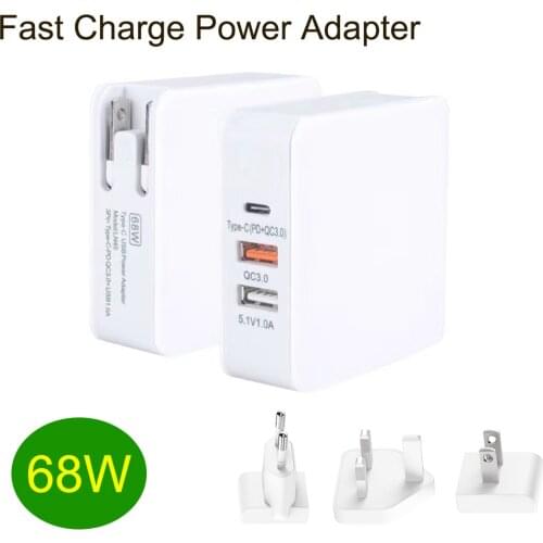 1Pcs Type C Power Adapter USB3.0 Adapter Fast Charger Multi Voltage QC 3.0 Quick Charging PD Tablet Wall Mount Charger 68W