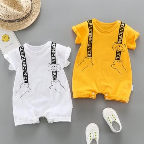 2021 Infant Clothes Cotton Breathable False Shoulder Strap Short Sleeve Baby Boys Rompers Cool Fashion Baby Clothes Summer 0-18M