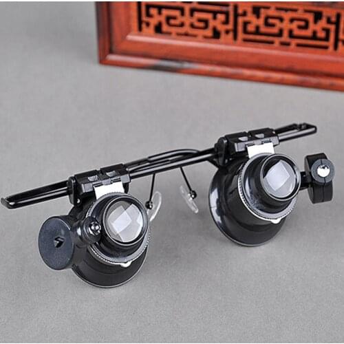 20x 15mm Glasses Type Watch Repair Illuminated Magnifier with LED Light for Jewelry Appraisal Gem Identification Loupe