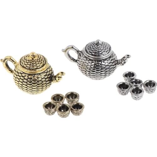 6 Pcs Teapot Cup 1: 12 Dollhouse Furniture Miniature Dining Ware Toy Metal Tea Set