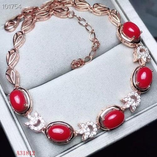 KJJEAXCMY Fine jewelry 925 Silver-inlaid Natural Red Coral Ruby Womens Bracelet Support Detection