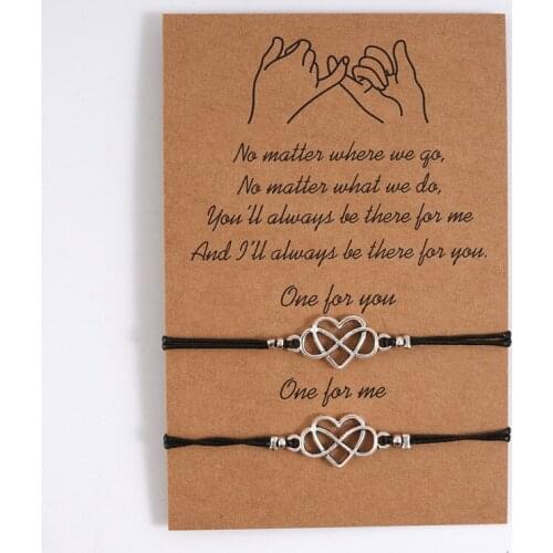 Handmade Braided Black Rope Bracelet Bohemian Infinity Heart Charm Bracelets For Women Men Pinky Promise Card Bracelet BFF