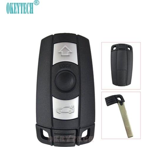 OkeyTech Car Remote Key Case Shell for BMW 1 3 5 6 7 Series E90 E91 E92 E60 Keyless Entry Fob Uncut Blade 3 Buttons Smart Card