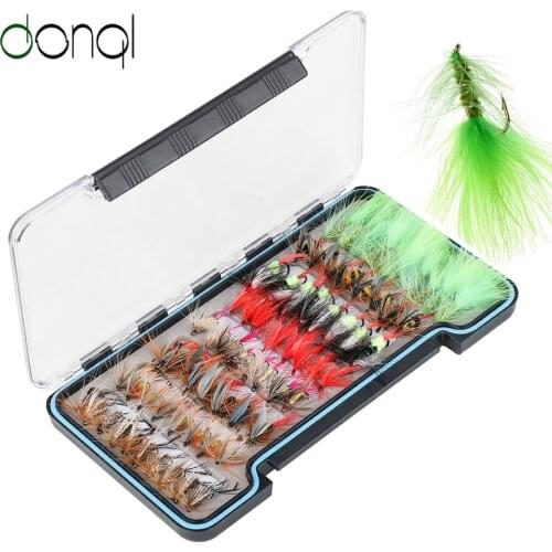 DONQL 68Pcs Fly Baits Set Dry Insects Fishing Bait Nymph Mosquito Lures Fishing Tackle Mix Color Bait With Crank Hook