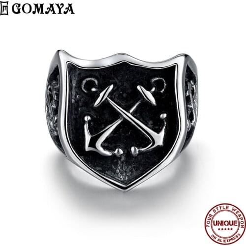 GOMAYA Stainless Steel Ring For Men Fashion Punk Style Shield Shape Boy Jewelry Party Prom Anniversary Rings Gift Free Shipping
