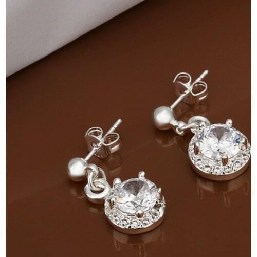 Hot Sale!!Free Shipping 925 Silver Earring,Fashion Sterling Silver Jewelry Inlaid White Stone Earrings SMTE452