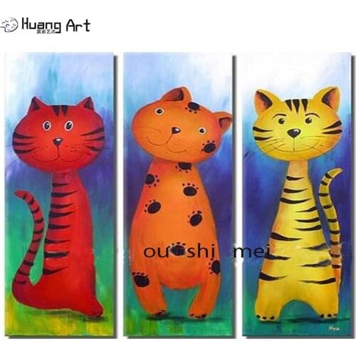 Handmade Lovely Kitty Oil Painting On Canvas Modern Cat Abstract Animal Oil Painting For Baby Room Cartoon Pictures Wall Art