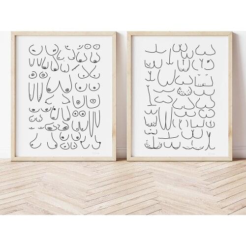 Canvas Painting Funny Bathroom Wall Art Posters and Prints Butts Boobs Line Art Drawing Minimalism Wall Pictures Room Decoration