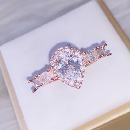 Rose Gold Drop Shaped Zircon Ring Fashion Simple Feminine Romantic Gift