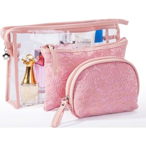 Creative Lace Ladies Cosmetic Bag Waterproof PVC Three-piece Portable Temperament Clutch Large Capacity Storage Bag