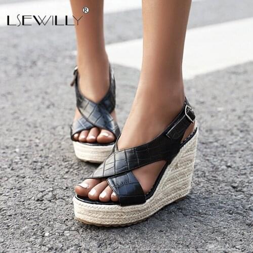 Lsewilly 2020 plus size 34-43 women sandals Stone pattern wedges shoes buckle simple summer casual shoes ladies platform sandals