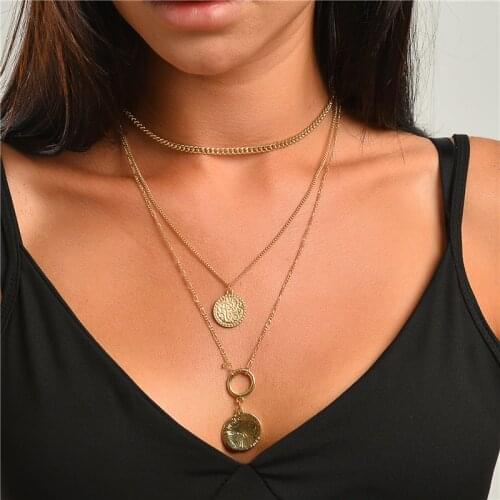 Fashion Jewelry Women Accessories Coin Charm Pendant Multiple Chains Layering Necklaces