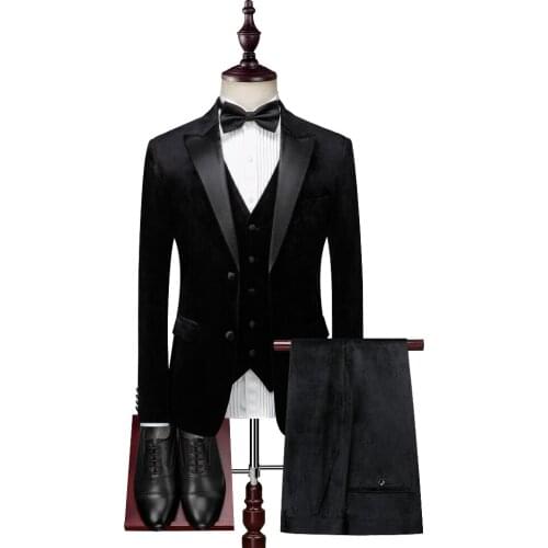 Men Skinny 3 Pieces Set Formal Slim Fit Tuxedo Prom Suit / Male Groom Wedding Blazers High Quality Dress Jacket Coat Pants Vest