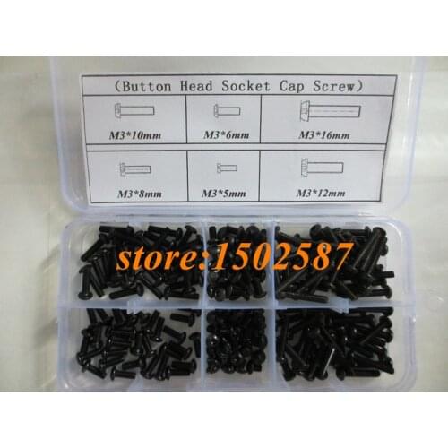 120pcs/box M3 Serie Button Head Socket Cap Screw Black 10.9 Grade Accessories Kits Bolt M3X5/6/8/10/12/16mm