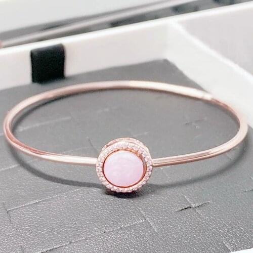 Original Rose Pink Swirl With Crystal Bangle Fit 925 Sterling Silver Bead Charm Bracelet Diy Europe Jewelry